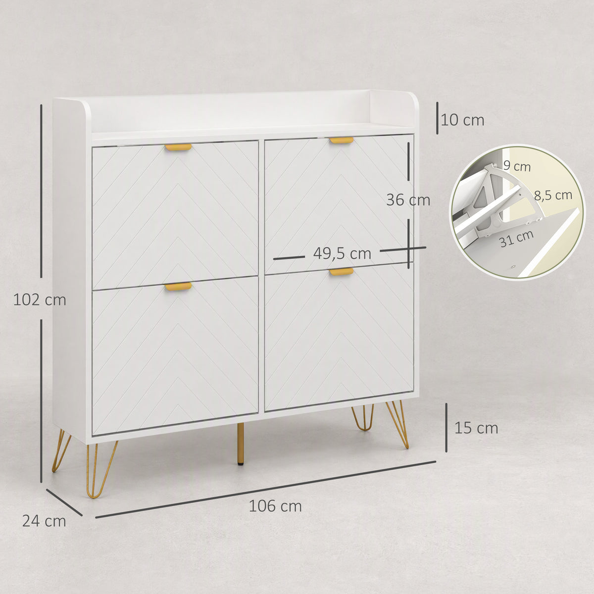 Meuble à chaussures 4 abattants, avec étagère réglable, rangement chaussure 106 x 24 x 102 cm, blanc