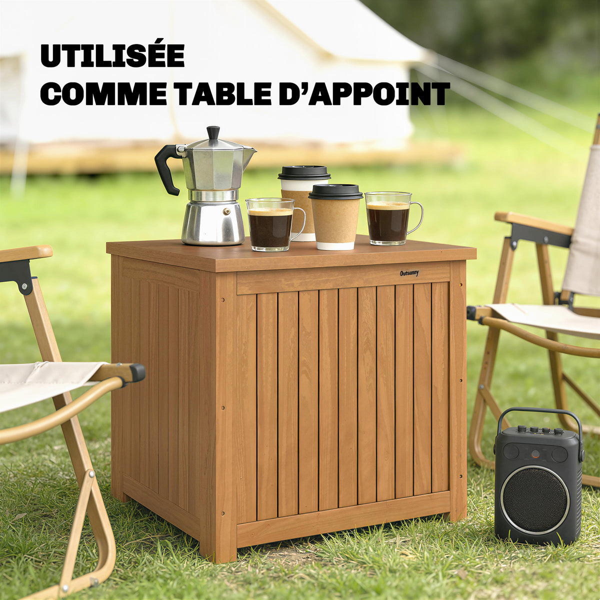 Coffre de Rangement Boîte de Jardin 130L Doublure Amovible pour Coussins et Outils Bois Massif Brun