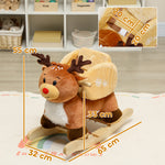 Cheval à bascule pour enfants, renne jouet à bascule bébé avec berceuses, ceinture de sécurité, 65 x 32 x 55 cm, marron