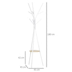 Porte-manteau trépied design contemporain branches étagère + 9 patères dim. 45L x 45l x 180H cm métal blanc