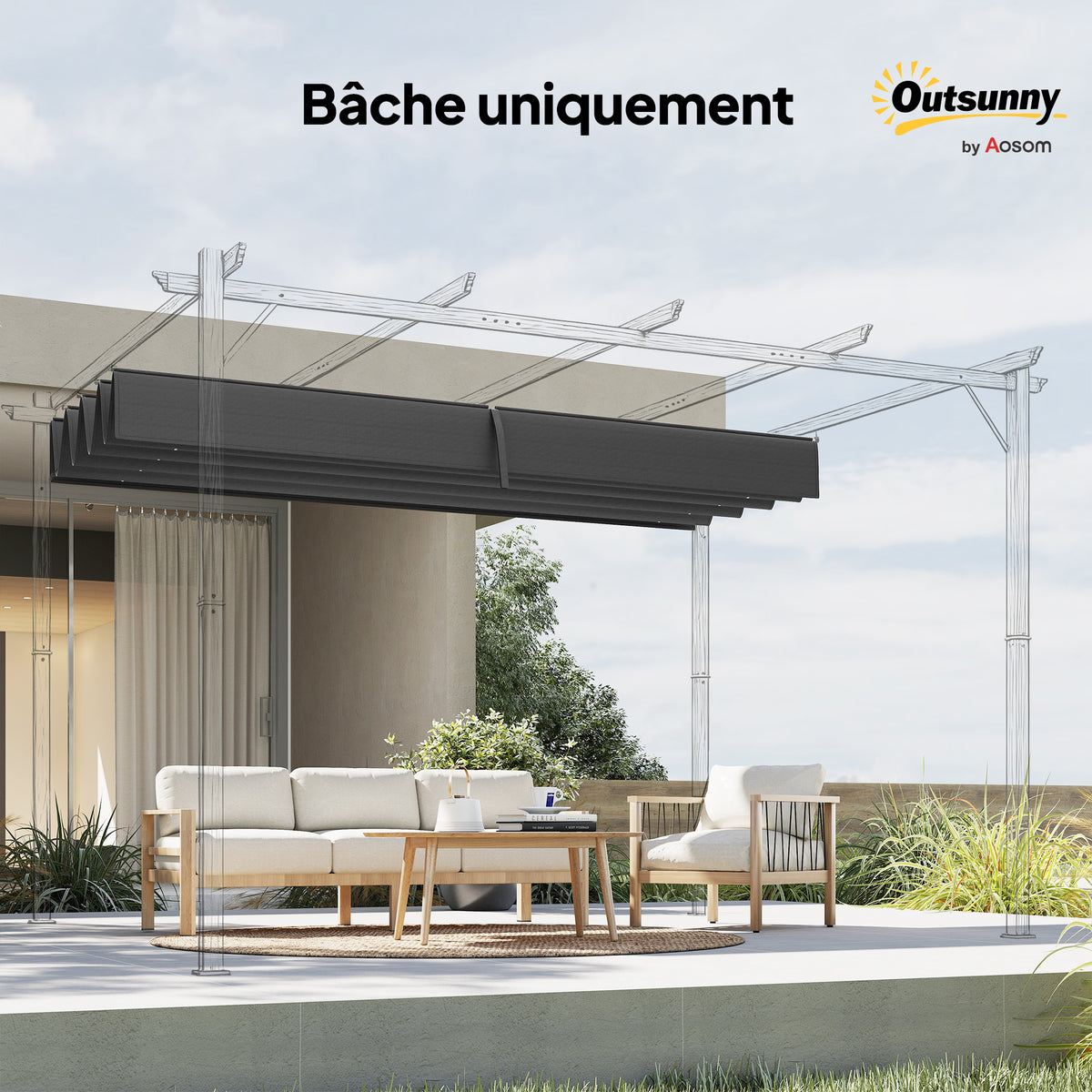 Toile de toit de rechange pour pergola toile de remplacement protection solaire Anti-UV 30+ pour pergola de 3 x 2 m