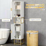 Meuble colonne rangement salle de bain avec niche et 2 placards étagère réglable pieds en acier