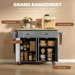 Desserte ilôt de cuisine multi rangements 2 tiroirs 2 placard 2 portes avec étagère range-bouteille