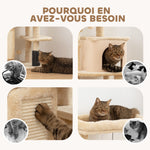 Arbre à Chat, Tour de Jeux, Hauteur de 104 cm, avec Lit, Maison, Brosse de Toilettage, 44l x 34P x 104H cm, Beige
