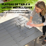 Table de jardin pour 6 personnes, 165 x 80 cm, table à manger extérieure rectangulaire avec plateau à lattes en métal