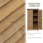 Armoire de jardin remise pour outils en bois 2 étagères toit bitumé portes persiennes 87 x 47 x 160 naturel
