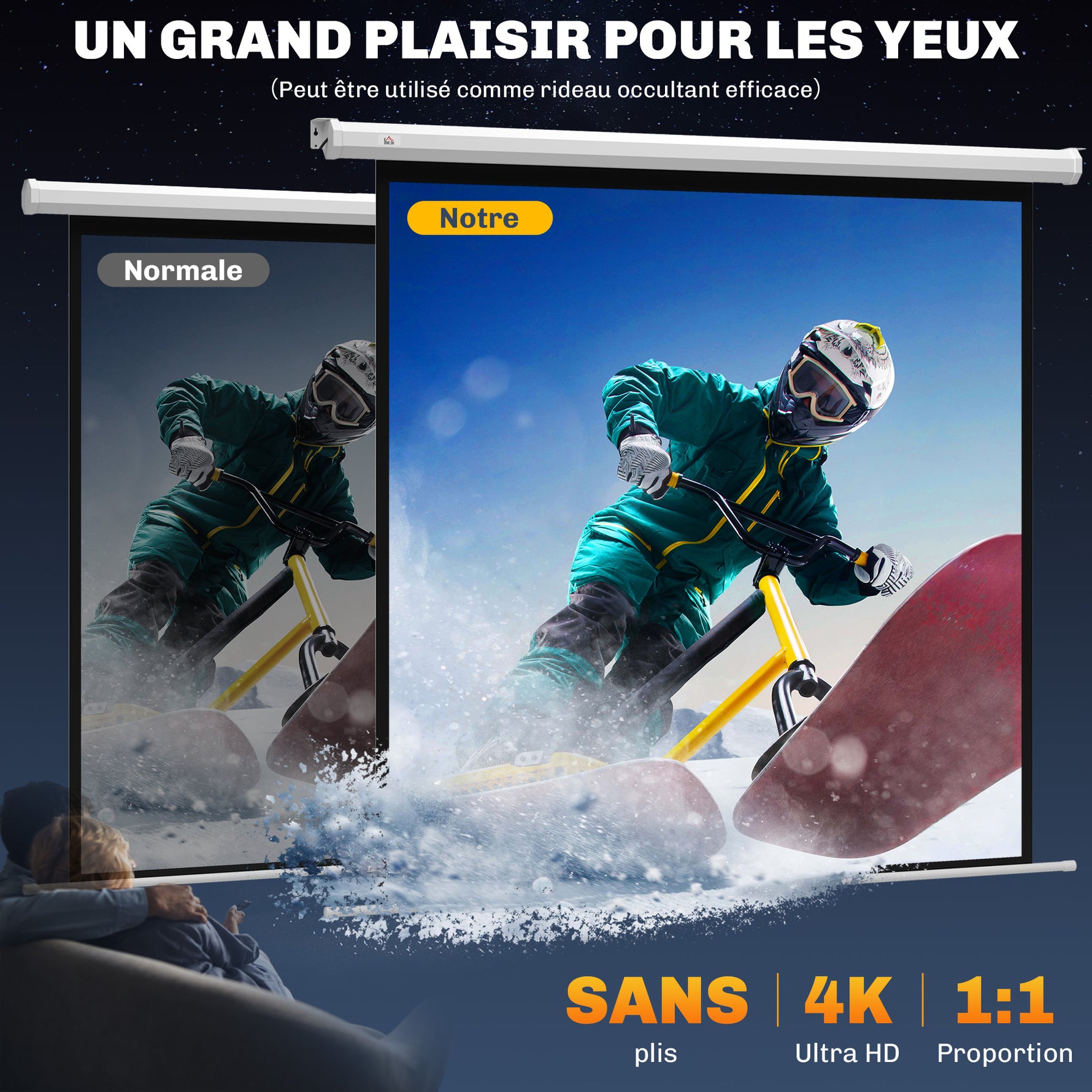 Écran de projection motorisé 85 pouces, 4K HD électrique, montage mural ou plafond, panneau de commande et télécommande