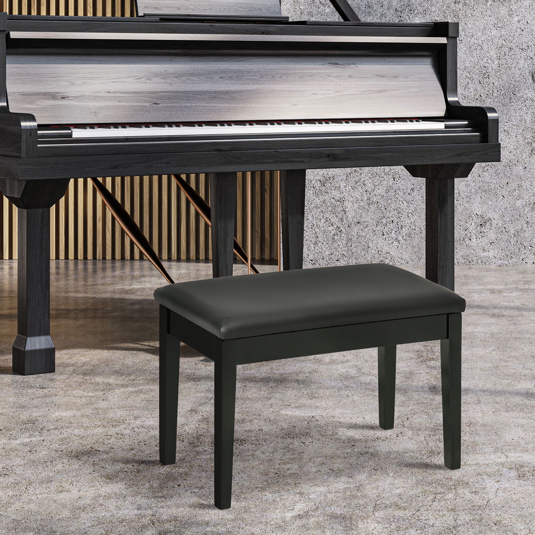 Banc pour piano avec assise rembourrée pieds en bois massif revêtement synthétique 75 x 35 x 49 noir