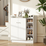Meuble de rangement à chaussures pour entrée 12 paires - armoire à chaussures avec 4 compartiments ouverts et placard double porte - étagère réglable - 83L x 30l x 90H cm - blanc