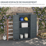 Armoire de jardin remise pour outils en bois 2 étagères toit bitumé portes persiennes 87 x 47 x 160 gris