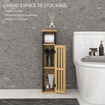 Meuble de salle de bain avec support papier toilette rangement avec barre amovible 2 Niveaux + Sortie Papier MDF Bambou