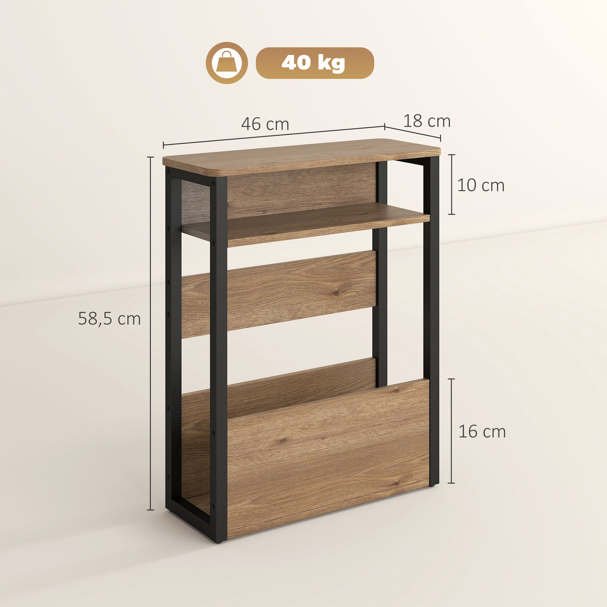 Table d'appoint table de chevet avec étagère à deux niveaux coins arrondis 46l x 18P x 58,5H cm noyer
