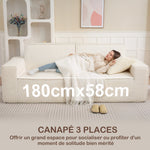 Canapé 3 places en velours côtelé 230 cm, canapé moderne, pas de montage nécessaire, beige-3