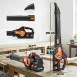 Souffleur de Feuilles sans Fil avec Moteur Brushless 900W Batterie 36v (2x4,0Ah) Puissant 15,2 m³/min Orange et Noir