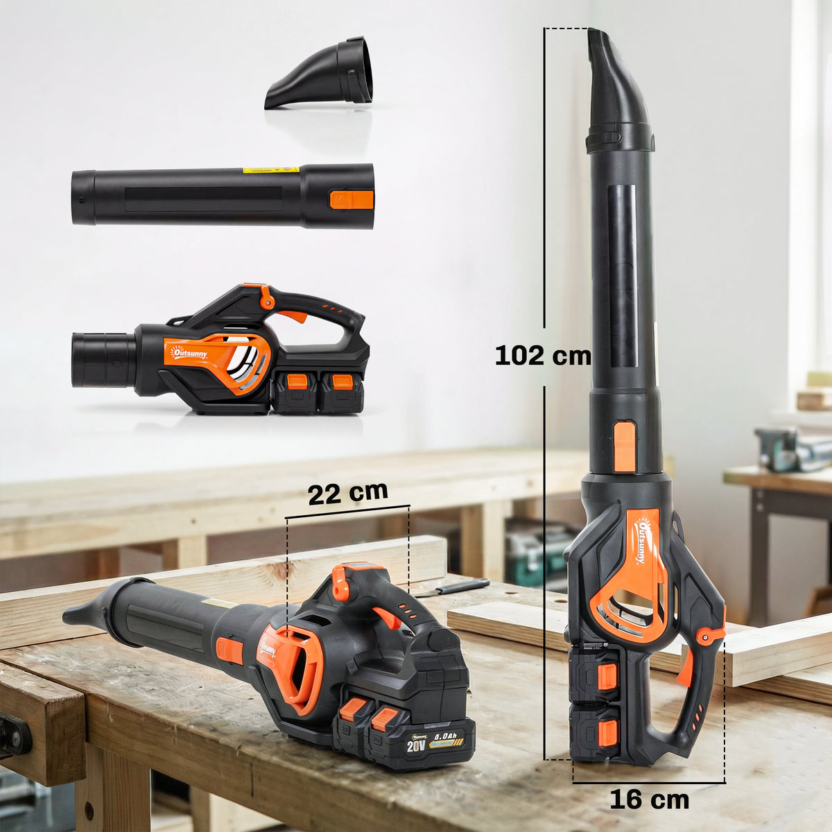 Souffleur de Feuilles sans Fil avec Moteur Brushless 900W Batterie 36v (2x4,0Ah) Puissant 15,2 m³/min Orange et Noir