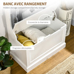Meuble d'entrée 4 en 1, vestiaire d'entrée avec banc de rangement et 4 crochets doubles, 71,5 x 39,5 x 170 cm, blanc
