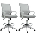 Lot de 2 fauteuils de bureau chaise de bureau assise haute réglable dim. 64L x 60l x 106-126H cm pivotant 360° maille