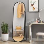 Grand miroir sur pied, miroir ovale, cadre en métal noir, avec support pour entrée, chambre, dressing, 40 x 160 cm