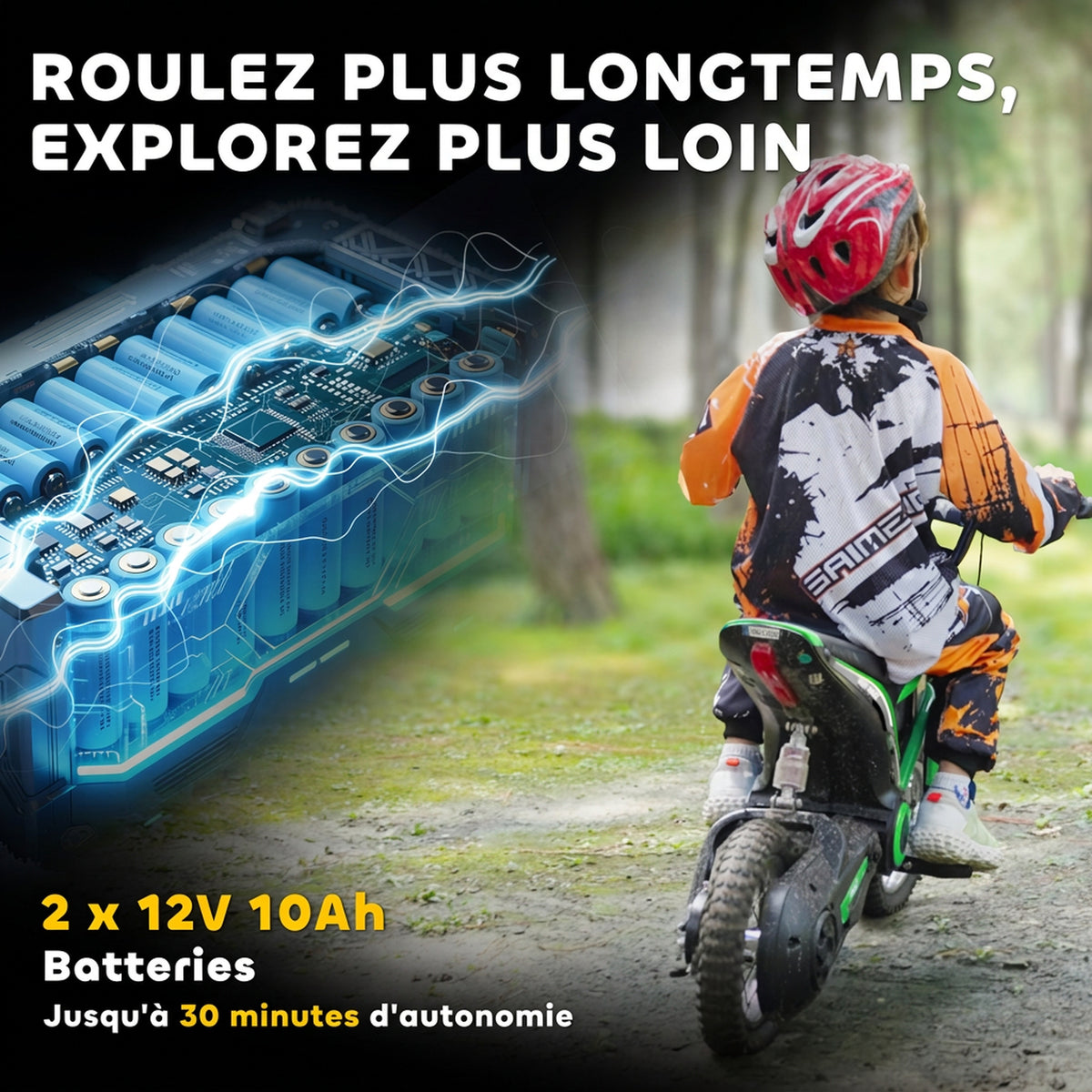 Moto cross électrique enfant moto électrique enfants moteur 350 W batterie 12V 8-16 km/h pneus gonflables 12'' vert