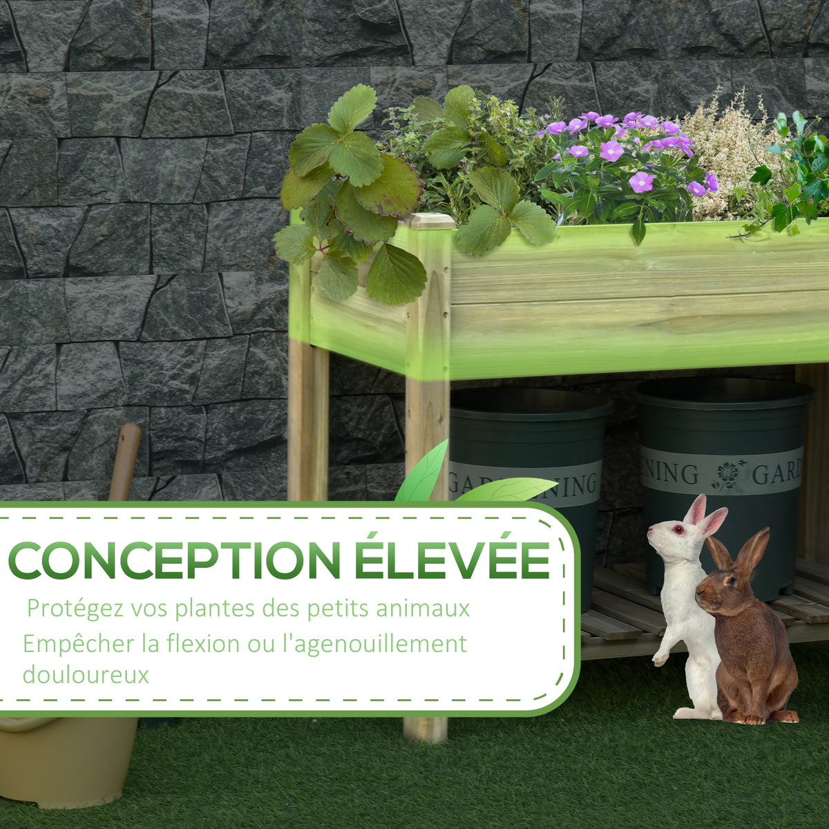 Jardinière surélevée avec Étagère de Rangement en Bois, Carré Potager sur Pied surélevé, Trous de Drainage