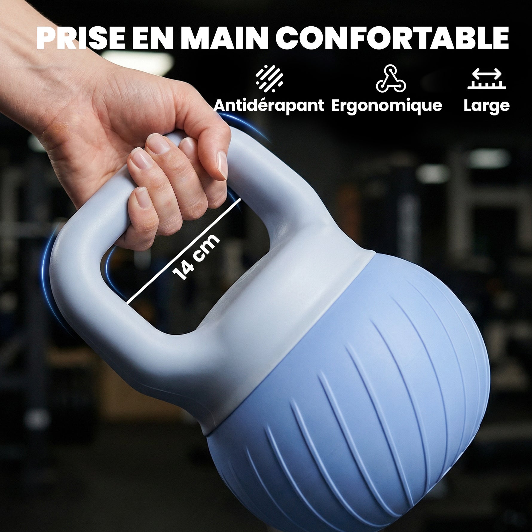 Kettlebell 10 kg, haltère avec poignée Antidérapante ergonomique, haltère à boule, musculation, entraînement, Bleu