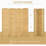 Paravent intérieur en bois 4 panneaux séparateur de pièce pliable pour salon chambre 180 x 180 cm bois naturel