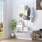 Ensembles 3 en 1 de meuble d'entrée vestiaire avec panneau porte-manteau, miroir et banc à chaussures - 6 crochets et étagère réglable, blanc