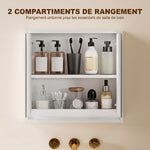 Armoire Murale Miroir Salle de Bain 2 étagères dim. 48L x 14l x 45H cm Panneaux Particules MDF Blanc