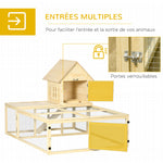 Conejera de madera con recinto para animales, villa para conejos de 2 niveles con área de juego, rampa y puertas con cerradura