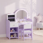 Coiffeuse pour Enfants avec Tabouret et Miroir en Acrylique à Éclairage Bicolore Coiffeuse Bureau Fille 3-8 Ans Violet