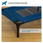 Lit surélevé pour chiens chats animaux de compagnie tissu oxford textilène micro-perforé 61 x 46 x 18 cm bleu et noir