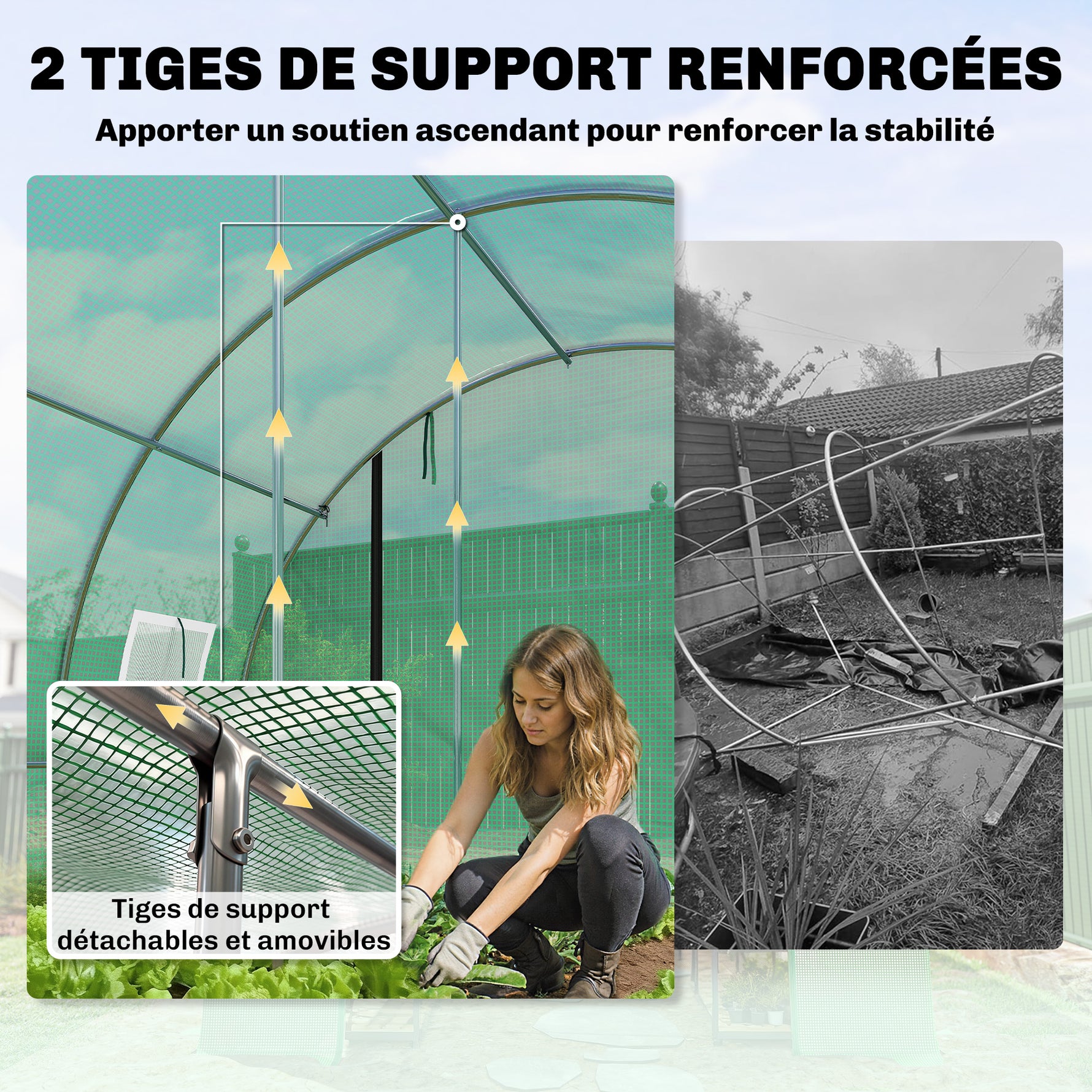Serre tunnel de jardin 12m², serre de jardin tunnel 295x400x200cm 2 portes et 8 fenêtres bâche PE 140 g/m² vert