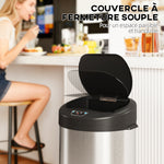 Poubelle de cuisine automatique 30 L en acier inoxydable, couvercle à fermeture en douceur, 32 x 30 x 68 cm, argent