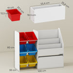 Meuble rangement enfant rangement jouets enfant 6 bacs amovibles et grand coffre à roulettes 100x30x80cm multicolore