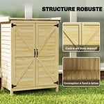 Armoire de jardin, armoire extérieure de rangement en bois, plan de travail en métal galvanisé, 71,5x39x95cm, naturel