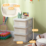 Organisateur de jouets pour enfants avec tiroirs à 3 niveaux, boîtes de rangement en plastique, 37 x 37 x 56,5 cm, crème