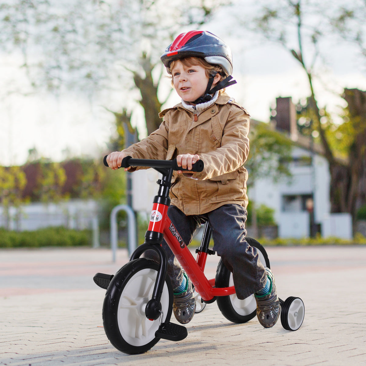 Vélo Enfant draisienne 2 en 1 roulettes et pédales Amovibles Roues 12" Hauteur Selle réglable pour enfants de 2 à 5 ans Acier Rouge