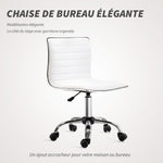 Chaise bureau sans accoudoirs, fauteuil de bureau, hauteur réglable, assise et dossier rembourrés, 48x52x78-90cm, blanc