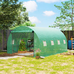 Serre tunnel de jardin 3 x 4 x 2 m avec porte enroulable et grandes fenêtres, en acier galvanisé et PE, vert