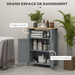 Meuble bas de salle de bain multi-rangements grande niche placard double porte gris et naturel