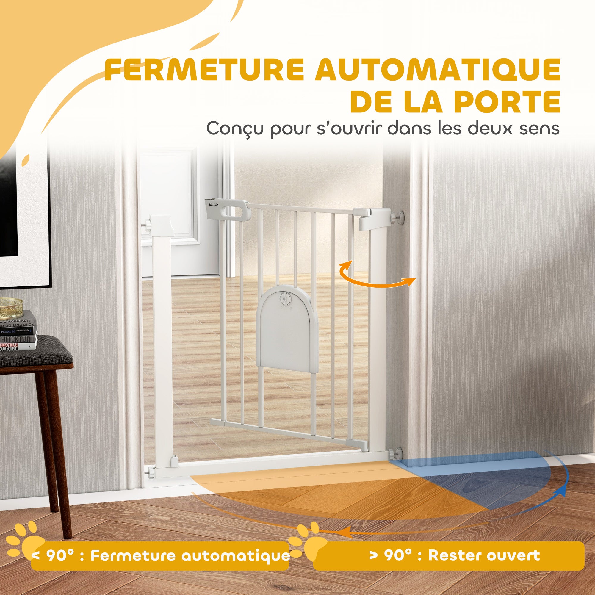 Barriera di sicurezza per animali con porta a chiusura automatica e sistema di doppia chiusura, in acciaio bianco