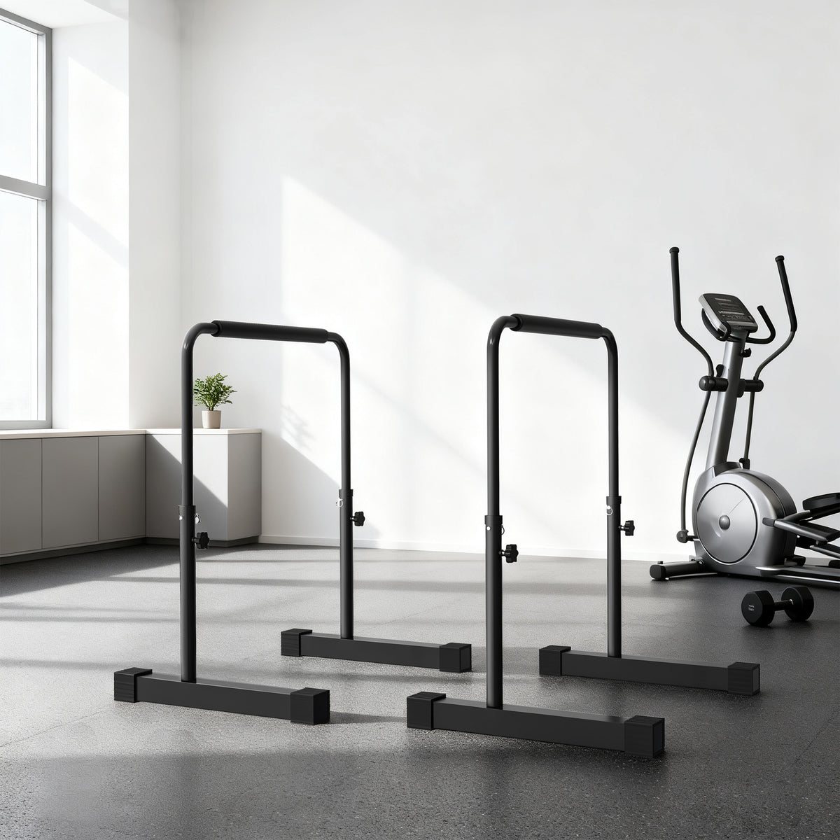 Dips barre parallèle Station de Musculation Réglable en Acier, hauteur réglables avec 4 niveaux pour Dips, Push Up, Parallettes Fitness, noir