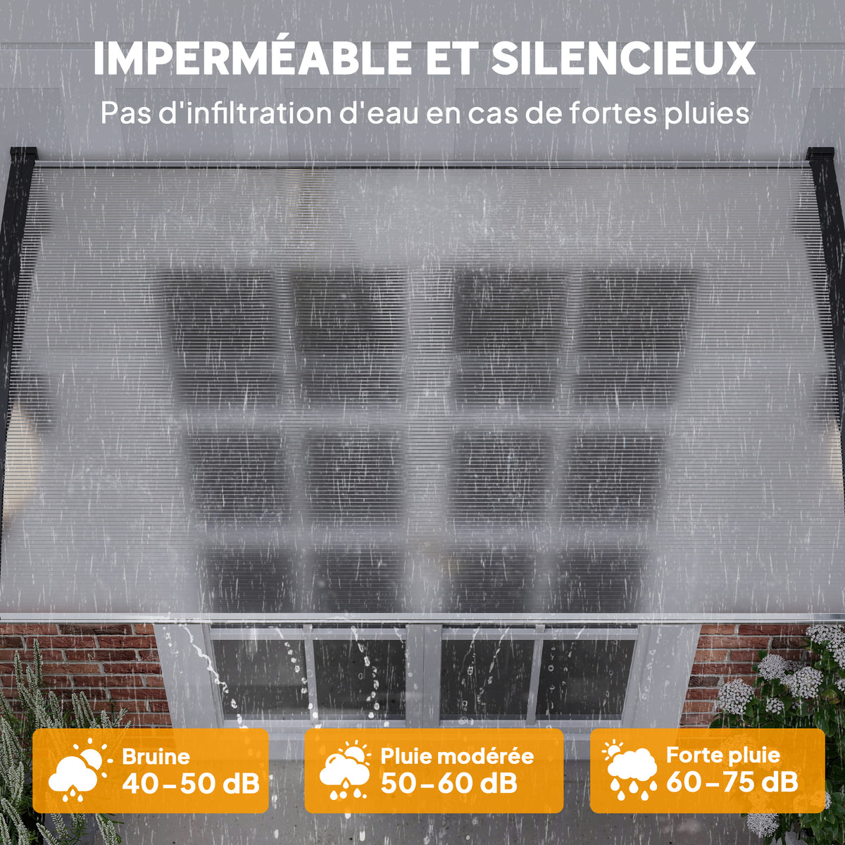 Auvent de porte d'entrée toit marquise en polycarbonate protection contre pluie neige UV 0,9 x 1,5 m, transparente