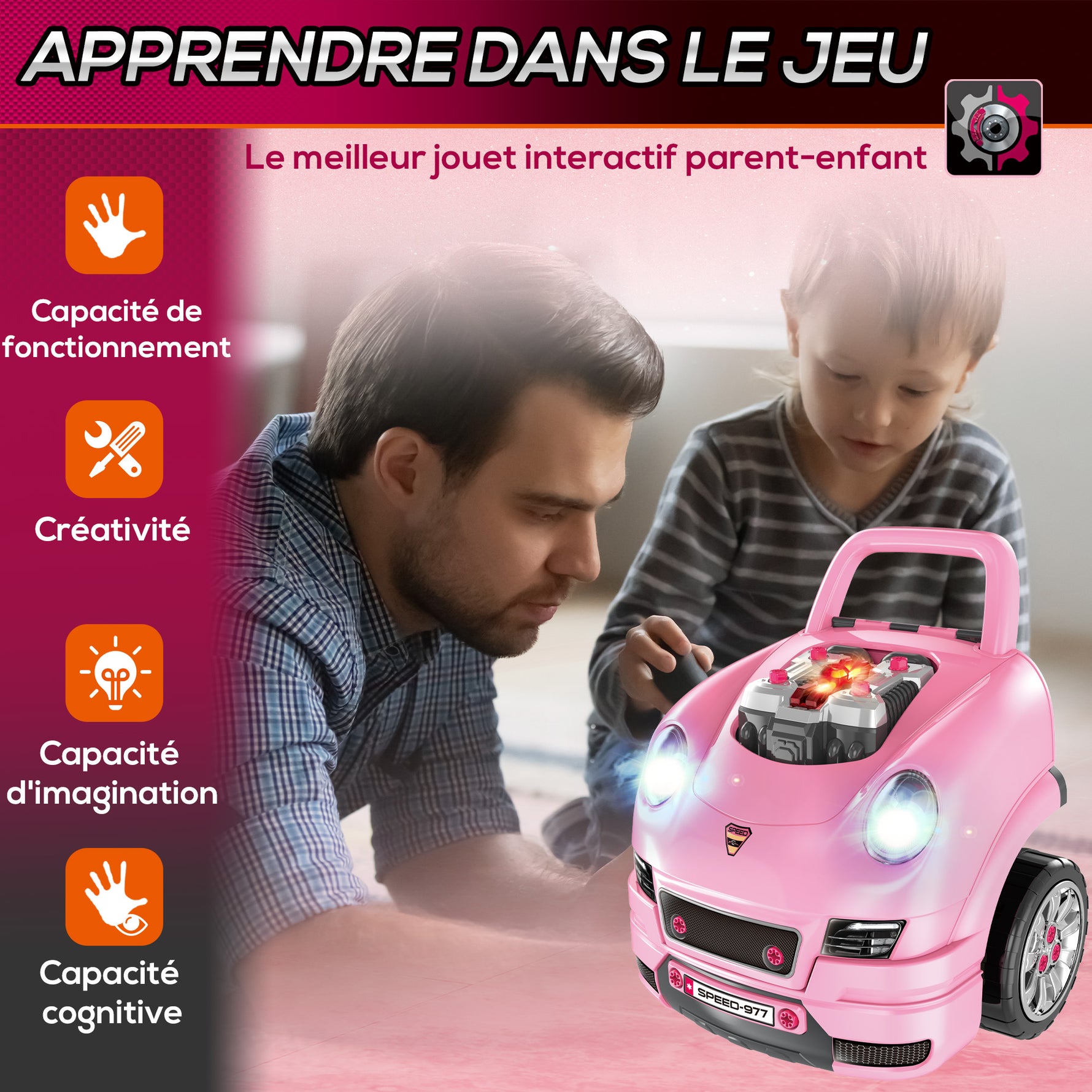 Camion mécano 2 en 1 jouet bricolage enfant jeu d'imitation mécanicien nombreux qccessoires total de 61 pièces rose