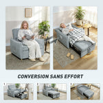 Fauteuil convertible 1 place 3 en 1, fauteuil-lit clic-clac en chenille, assise large dossier réglable, 88x84x87cm, gris