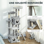 Arbre à chat tour de jeux pour chats centre d'activités 2 niches plateformes hamac échelle et 4 pompons 165 cm gris