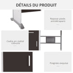Bureau d'ordinateur, 100 x 52 x 75 cm, bureau avec tablette coulissante pour clavier, tiroirs et support d'unité centrale, table informatique pour étudier noyer foncé et blanc