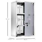 Armoire à pharmacie murale à 3 niveaux en acier inoxydable avec porte verrouillable en verre avec 2 clés