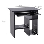 Bureau d'ordinateur, bureau avec rangement, plateau pour clavier et support de moniteur, 80 x 45 x 75 cm, noir