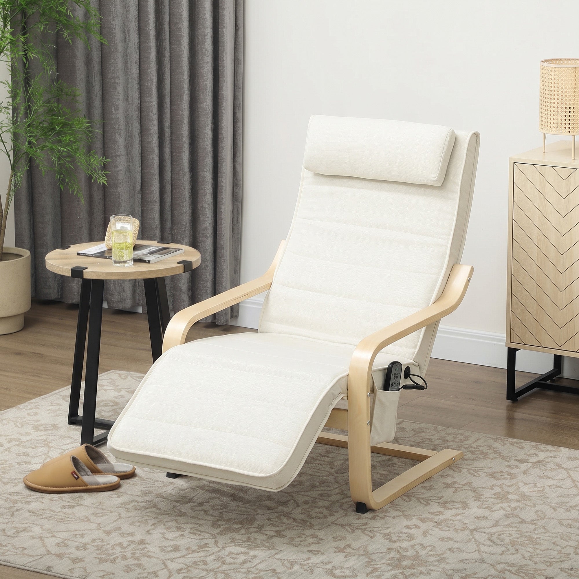 Fauteuil de salon fauteuil relax massant et chauffant dossier haut, appui-tête et repose-pieds, 67 x 95 x 101 cm, crème